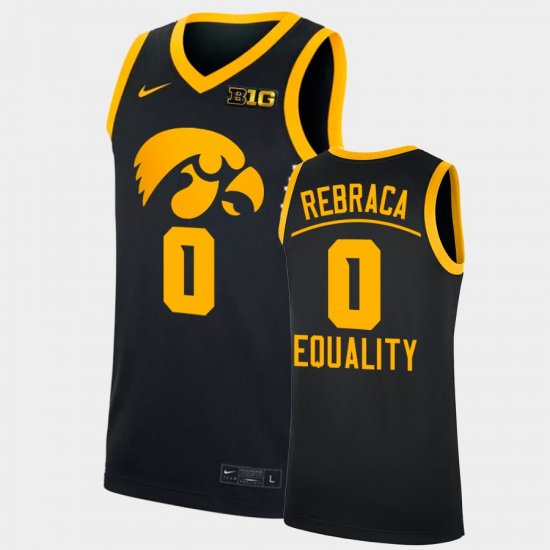 #0 Filip Rebraca College Basketball Hawkeyes 2022 Equality NCAA Big Ten Men\'s Black Jersey 337451-131