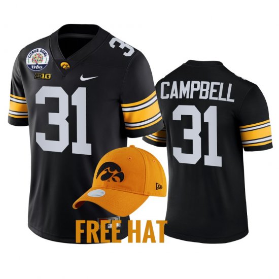 #31 Jack Campbell College Football Iowa Hawkeyes 2021 Citrus Bowl Free Hat Men\'s Black Jersey 907406-637