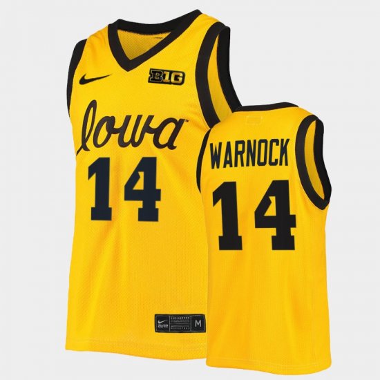 #14 McKenna Warnock College Basketball Iowa B1G Tournament Championship Men Gold Jersey 682651-377