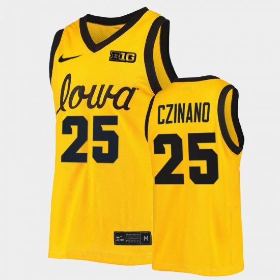 #25 Monika Czinano College Basketball Hawkeyes B1G Tournament Championship Men\'s Gold Jersey 605734-617