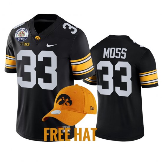 #33 Riley Moss College Football Iowa 2021 Citrus Bowl Free Hat Mens Black Jersey 790844-908