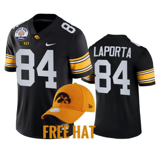 #84 Sam LaPorta College Football Iowa 2021 Citrus Bowl Free Hat Men Black Jersey 679729-280