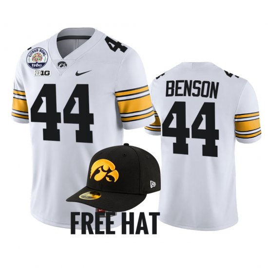 #44 Seth Benson College Football Iowa Hawkeyes 2021 Citrus Bowl Big 10 West Division champions Mens White Jersey 229008-927