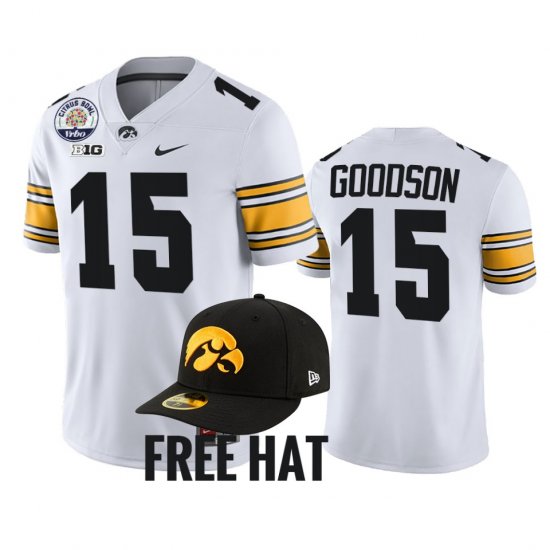 #15 Tyler Goodson College Football Iowa Hawkeyes 2021 Citrus Bowl Big 10 West Division champions Men White Jersey 564255-524