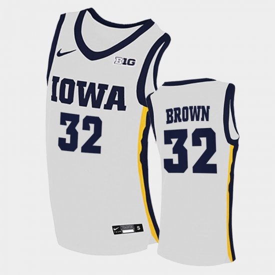 #32 Fred Brown Home Iowa College Basketball Men\'s White Jersey 593062-498