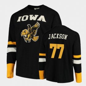 #77 Alaric Jackson Old School Iowa Football Long Sleeve Men Black T-Shirt 376397-500 #77 Alaric Jackson Old School Iowa Football Long Sleeve Men Black T-Shirt 376397-500