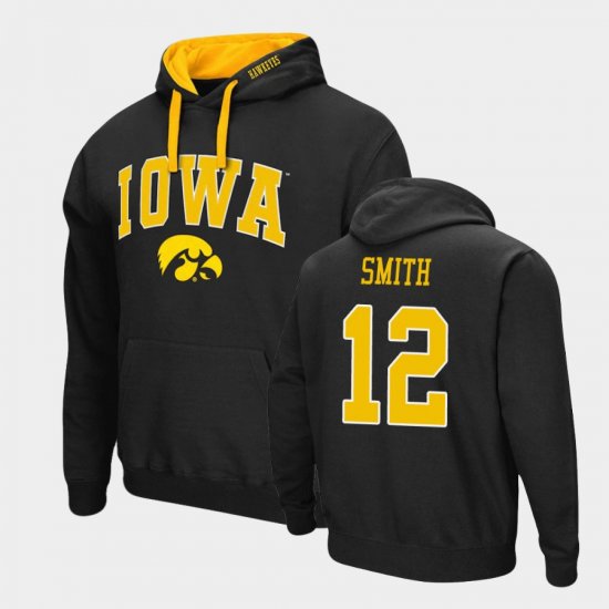 #12 Brandon Smith Arch & Logo 2.0 University of Iowa Pullover Men\'s Black Hoodie 363132-534