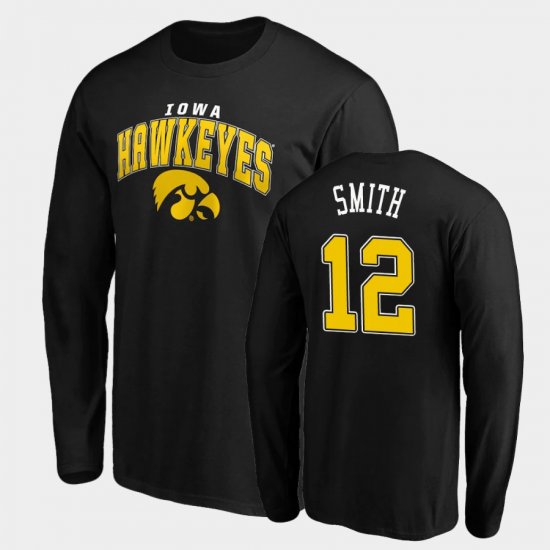 #12 Brandon Smith Steady Hawkeyes Long Sleeve Men Black T-Shirt 728660-299