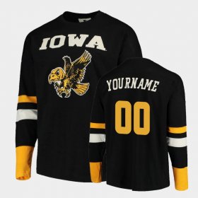 #00 Custom Old School University of Iowa Football Long Sleeve Mens Black T-Shirt 268161-807