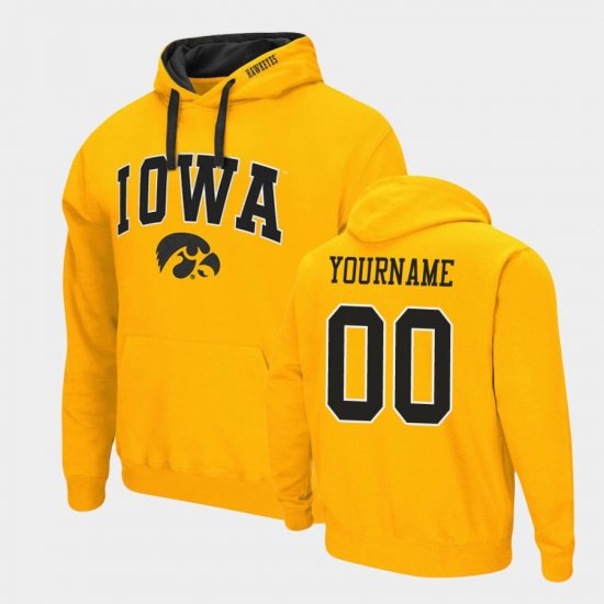 #00 Custom Arch & Logo 2.0 Iowa Hawkeyes Pullover Men\'s Gold Hoodie 614371-657