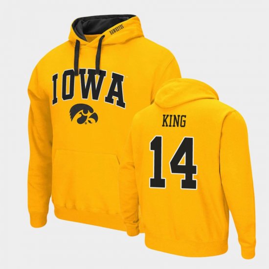 #14 Desmond King Arch & Logo 2.0 Iowa Pullover Mens Gold Hoodie 137292-581