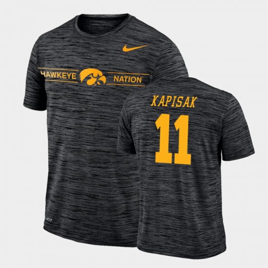 #11 Connor Kapisak GFX Velocity Hawkeyes Sideline Legend Performance Men Black T-Shirt 483965-510