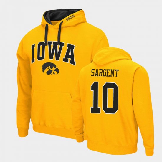 #10 Mekhi Sargent Arch & Logo 2.0 Hawkeyes Pullover Men\'s Gold Hoodie 743588-734