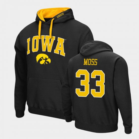 #33 Riley Moss Arch & Logo 2.0 University of Iowa Pullover Mens Black Hoodie 920946-830