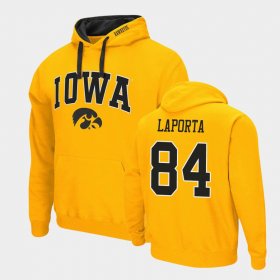 #84 Sam LaPorta Arch & Logo 2.0 Hawkeyes Pullover Mens Gold Hoodie 220388-787 #84 Sam LaPorta Arch & Logo 2.0 Hawkeyes Pullover Mens Gold Hoodie 220388-787