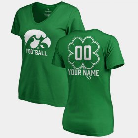 #00 Custom St. Patrick's Day University of Iowa V-Neck Dubliner Women's Kelly Green T-Shirt 864352-173