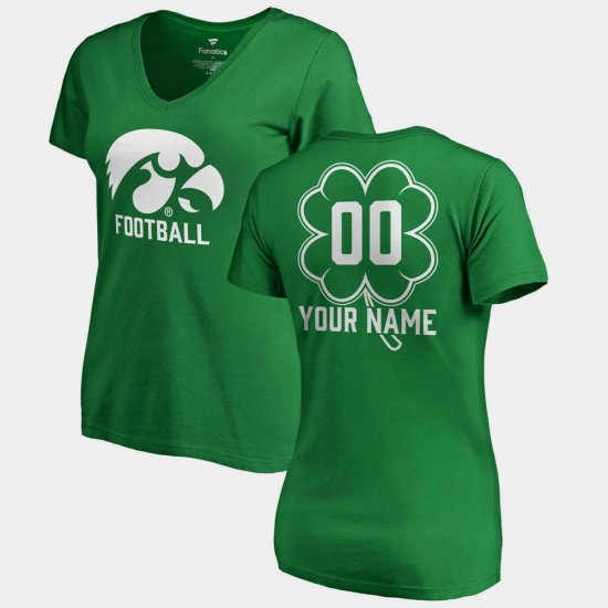 #00 Custom St. Patrick\'s Day University of Iowa V-Neck Dubliner Women\'s Kelly Green T-Shirt 864352-173