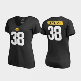 #38 T.J. Hockenson College Legends Hawkeyes V-Neck Name & Number Womens Black T-Shirt 884475-306